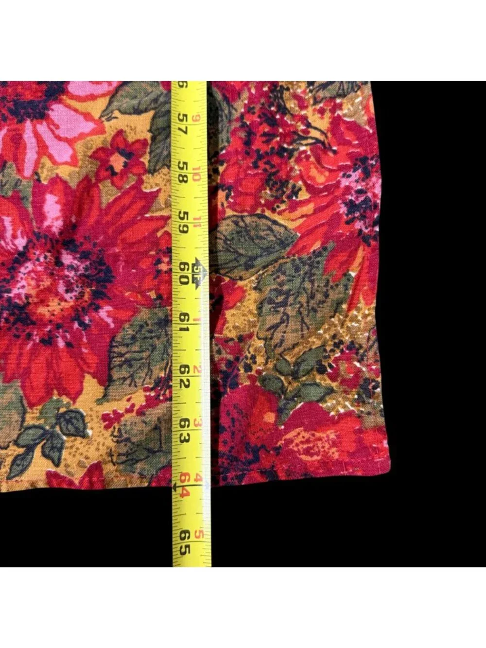 Floral Tablecloth Handmade Mid Century Red Pink Green Flowers Vintage 64 x 45
